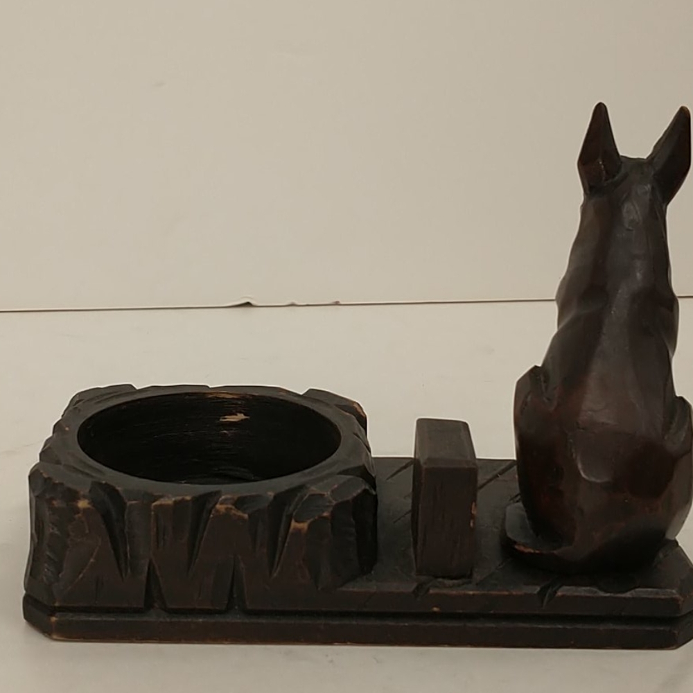 Vintage Dog Carved Wood Desk Cup Holder Handmade One of A Kind Hand Carved - Picture 4 of 10